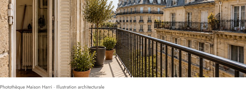 Balcon fleuri face aux toits parisiens